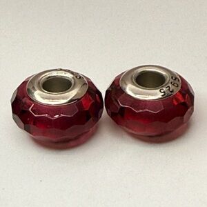 New Deep Garnet Faceted Glass Charms Sterling Core – Pair